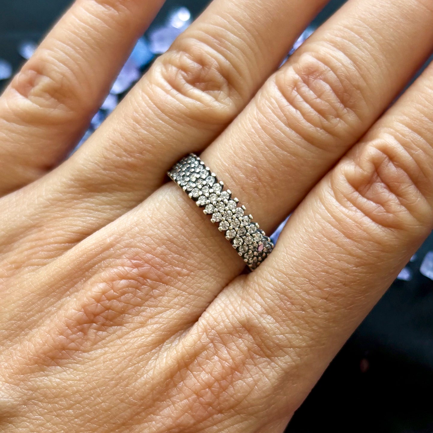 Anillo de plata 925 con 3 lineas de microcircones
